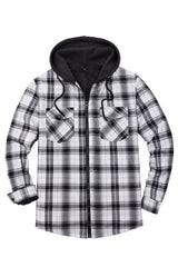 Men's Sherpa Lined Flannel Shirt Jacket with Hood,Plaid Shirt-Jac