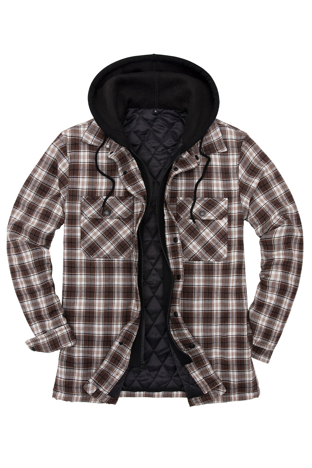 HABEN Men Quilted Lined Hooded Shirt Jacket Outdoor Plaid Trucker