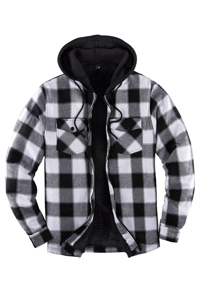 Men's Sherpa Lined Full Zip Up Plaid Flannel Hooded Jacket