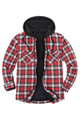 Men's Sherpa Lined Flannel Shirt Jacket with Hood,Plaid Shirt-Jac