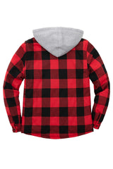 Men's Quilted Lined Button Down Plaid Flannel Shirt Jacket with Hood