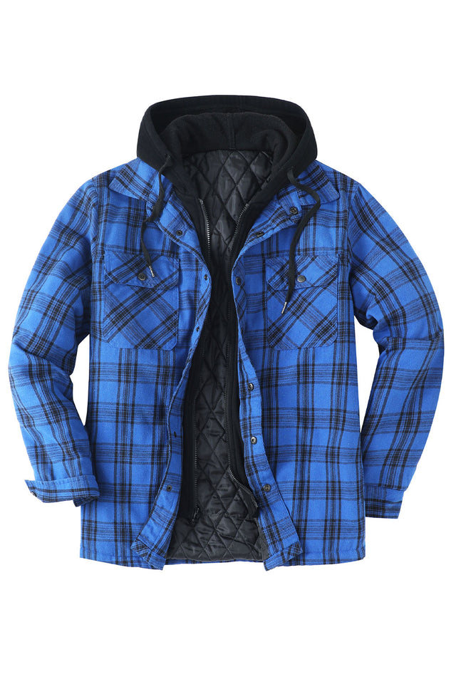 Men's Thicken Quilted Lined Plaid Hooded Flannel Jacket