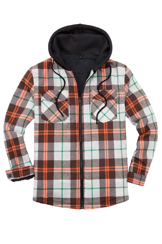 Men's Sherpa Lined Flannel Shirt Jacket with Hood,Plaid Shirt-Jac