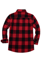 Back view of red buffalo plaid men's stalwart heavyweight cotton flannel shirt