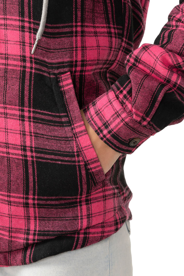 Women's Sherpa-Lined Flannel Jacket Full Zip Up Hooded Plaid Shirt