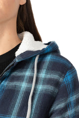 Women's Sherpa-Lined Flannel Jacket Full Zip Up Hooded Plaid Shirt