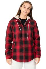 Women's Sherpa-Lined Flannel Jacket Full Zip Up Hooded Plaid Shirt