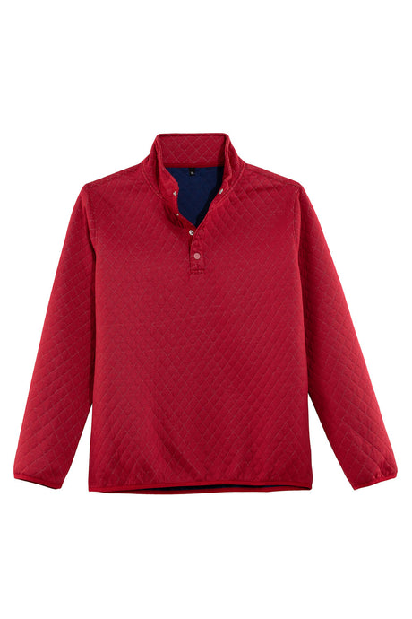 Front view of red men's ultra soft fleece pullover outdoor shirt