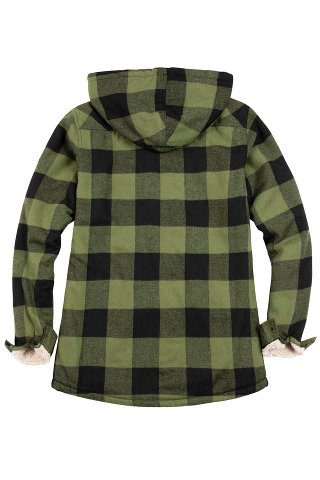 Women's Sherpa Lined Flannel Jacket with Hood,Button Up Plaid