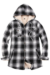 Women's Sherpa Lined Flannel Jacket with Hood,Button Up Plaid