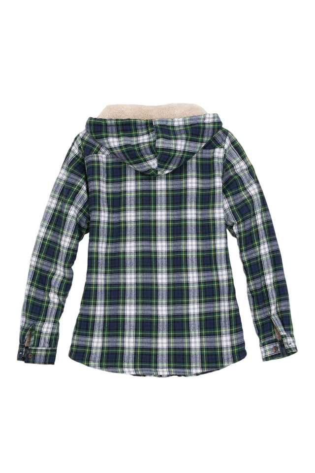 Women's Sherpa-Lined Flannel Jacket Full Zip Up Hooded Plaid Shirt