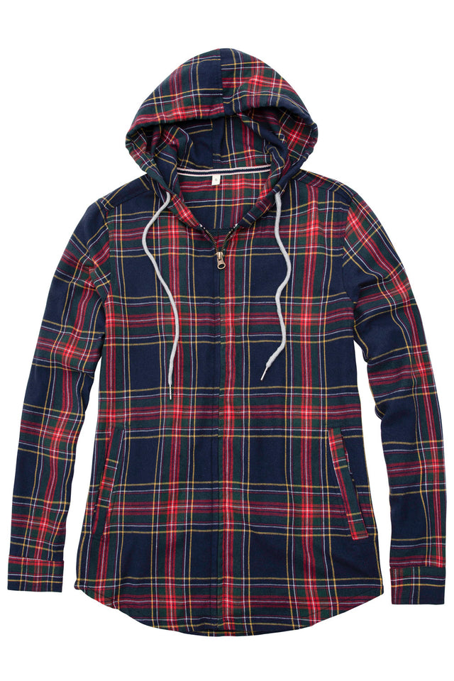 Women's Hooded Plaid Brushed Flannel Shirt,Full Zip Flannel Hoodie