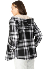 Women's Sherpa-Lined Flannel Jacket Full Zip Up Hooded Plaid Shirt