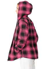 Women's Sherpa-Lined Flannel Jacket Full Zip Up Hooded Plaid Shirt