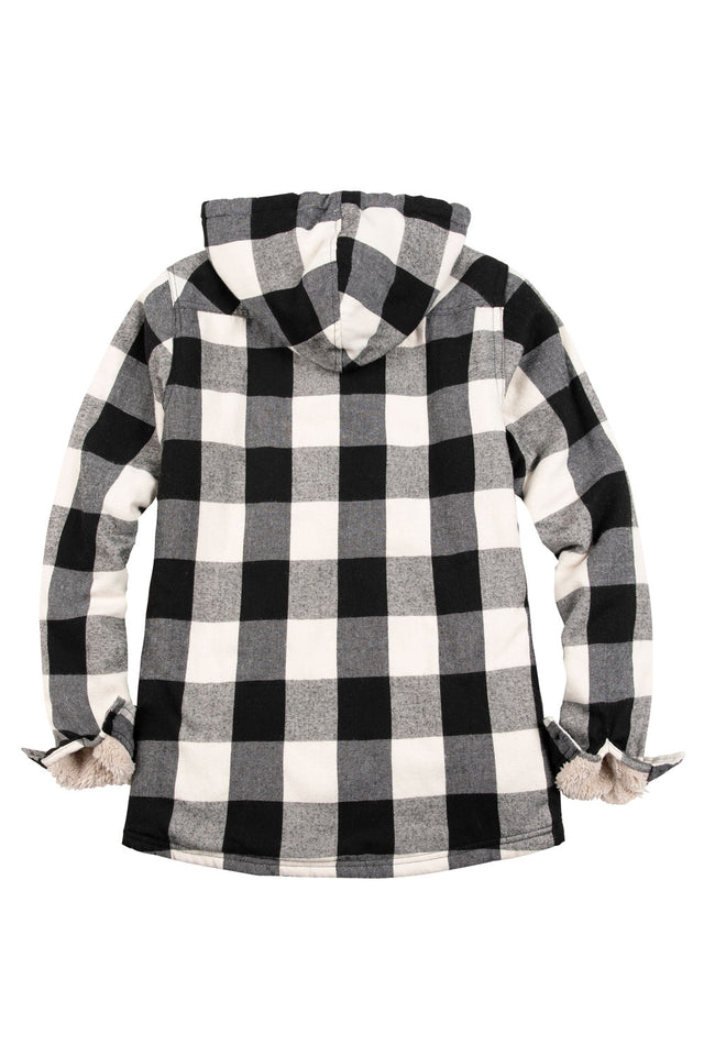 Women's Sherpa-Lined Flannel Jacket Full Zip Up Hooded Plaid Shirt