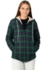 Women's Sherpa-Lined Flannel Jacket Full Zip Up Hooded Plaid Shirt