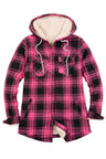 Women's Sherpa Lined Flannel Jacket with Hood,Button Up Plaid