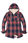 Women's Sherpa Lined Flannel Jacket with Hood,Button Up Plaid