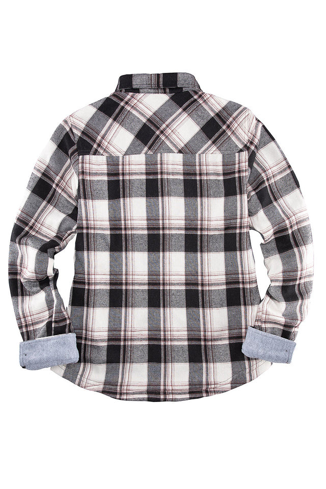 Women's Fleece Lined Plaid Button Down Flannel Shirt Jacket