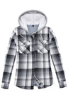 Women's Fleece Lined Flannel Shirt,Button Down Plaid Hooded Jacket