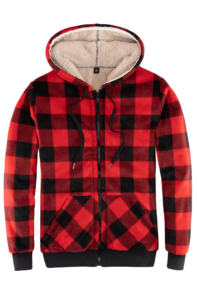 Women's Sherpa Lined Hoodie Jacket Plaid Zip up Hooded Sweatshirt