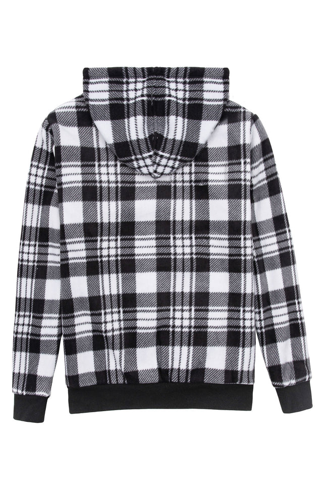 Women's Sherpa Lined Hoodie Jacket Plaid Zip up Hooded Sweatshirt