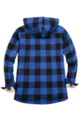 Women's Sherpa Lined Flannel Jacket with Hood,Button Up Plaid