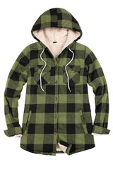 Women's Sherpa Lined Flannel Jacket with Hood,Button Up Plaid