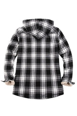 Women's Sherpa Lined Flannel Jacket with Hood,Button Up Plaid