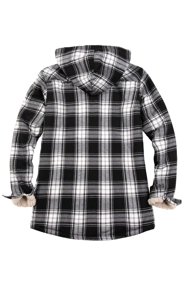 Women's Sherpa Lined Flannel Jacket with Hood,Button Up Plaid