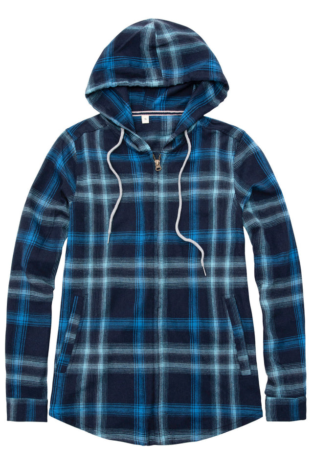 Women's Hooded Plaid Brushed Flannel Shirt,Full Zip Flannel Hoodie