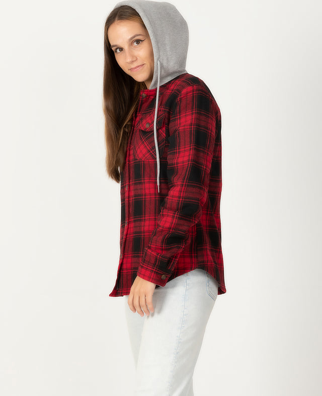 Women's Fleece Lined Flannel Shirt,Button Down Plaid Hooded Jacket