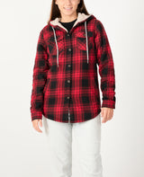 Women's Sherpa Lined Flannel Jacket with Hood,Button Up Plaid